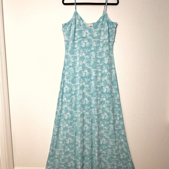 Michael Kors Floral V-Neck Spaghetti Straps Maxi Knit Dress blue size L NWT - Picture 2 of 12